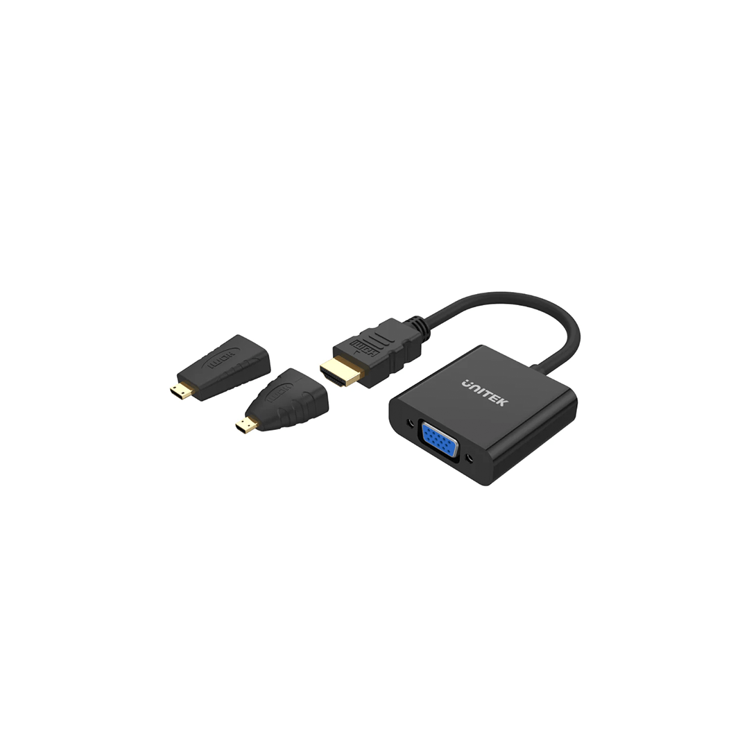 Unitek HDMI to VGA Adapter with 3.5mm for Stereo Audio plus Mini & Micro HDMI Adapter in Qatar Unitek HDMI to VGA Adapter with 3.5mm for Stereo Audio plus Mini & Micro HDMI Adapter in Qatar